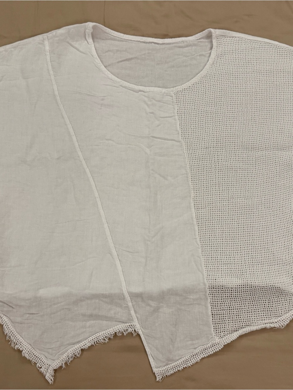 White Boho Asymmetrical Crochet Fringe Tunic Top